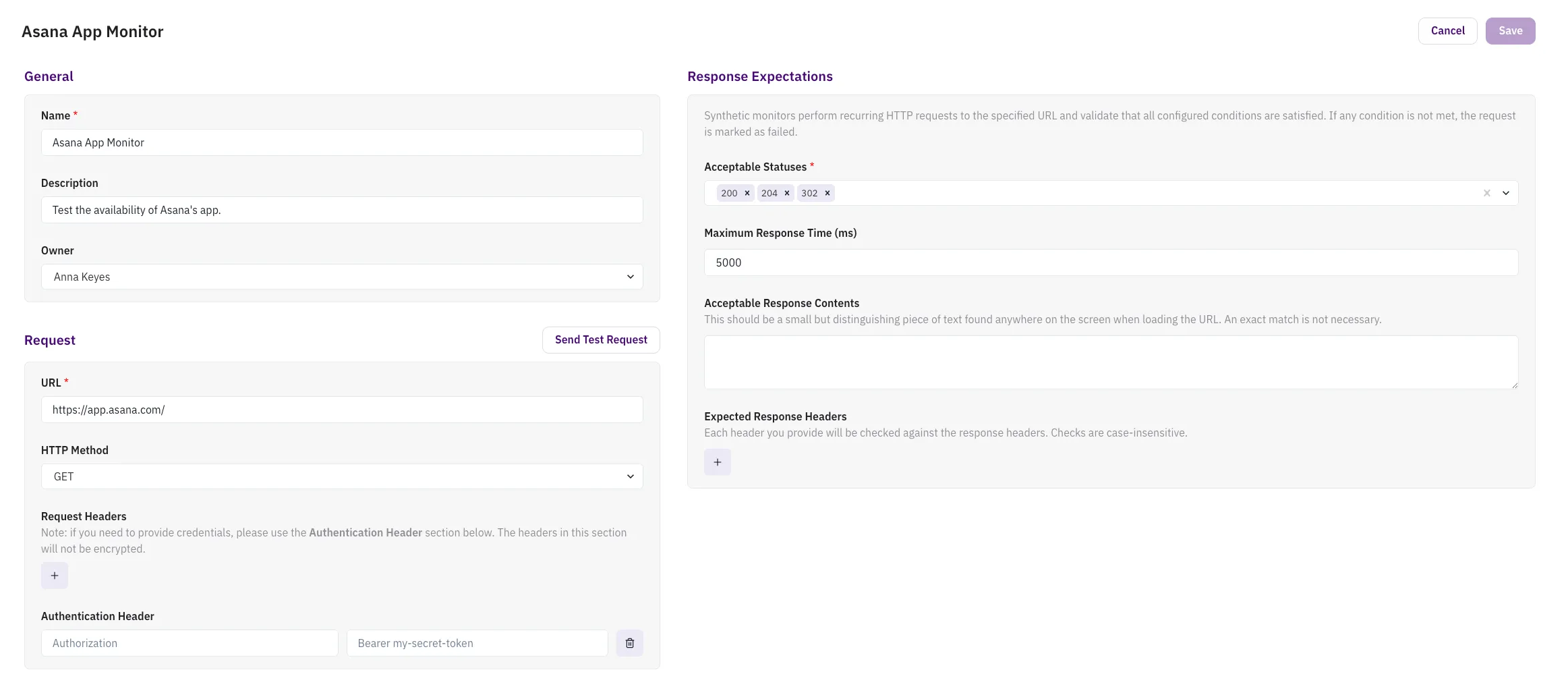 Synthetic Monitor Configuration